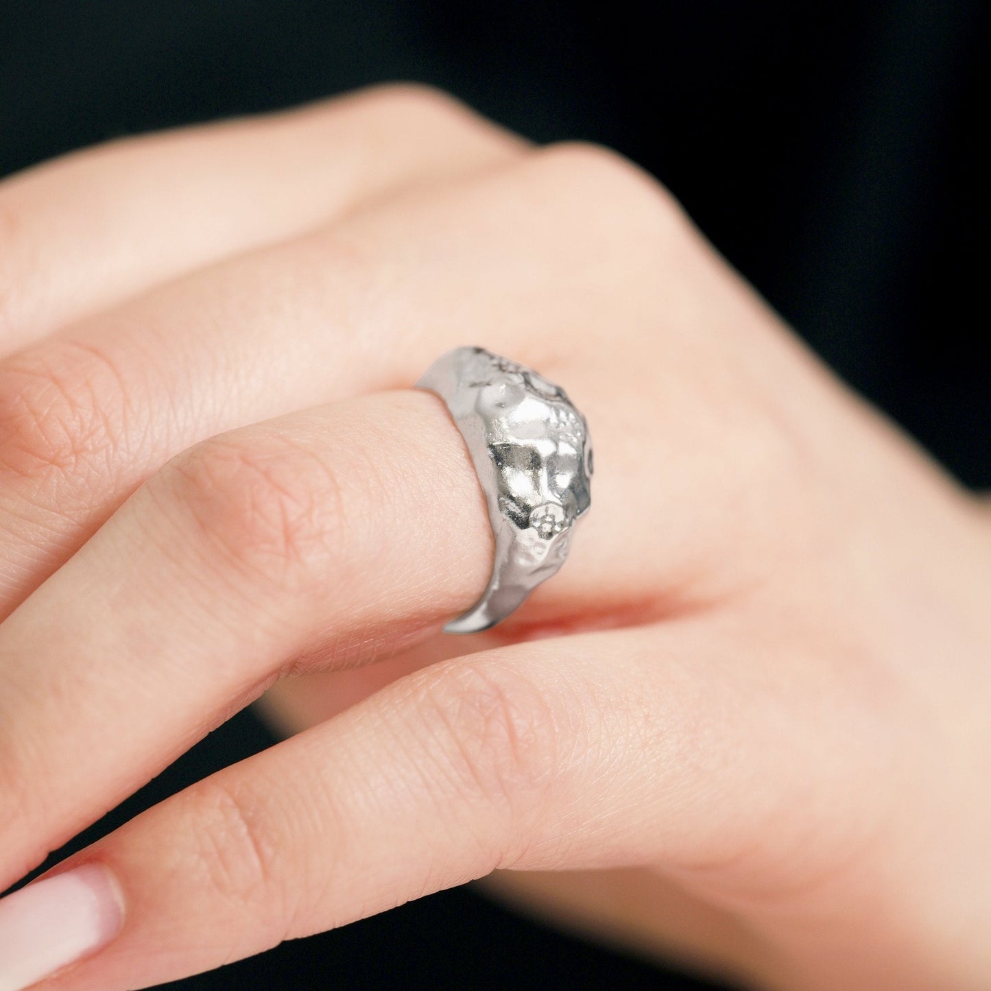 925 Sterling Silver  Rhodium Plated Nugget Ring