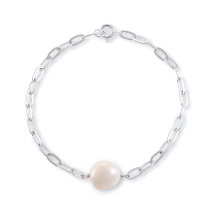 Sterling Silver Rhodium Plated Pearl Bracelet SBR3001 - FJewellery