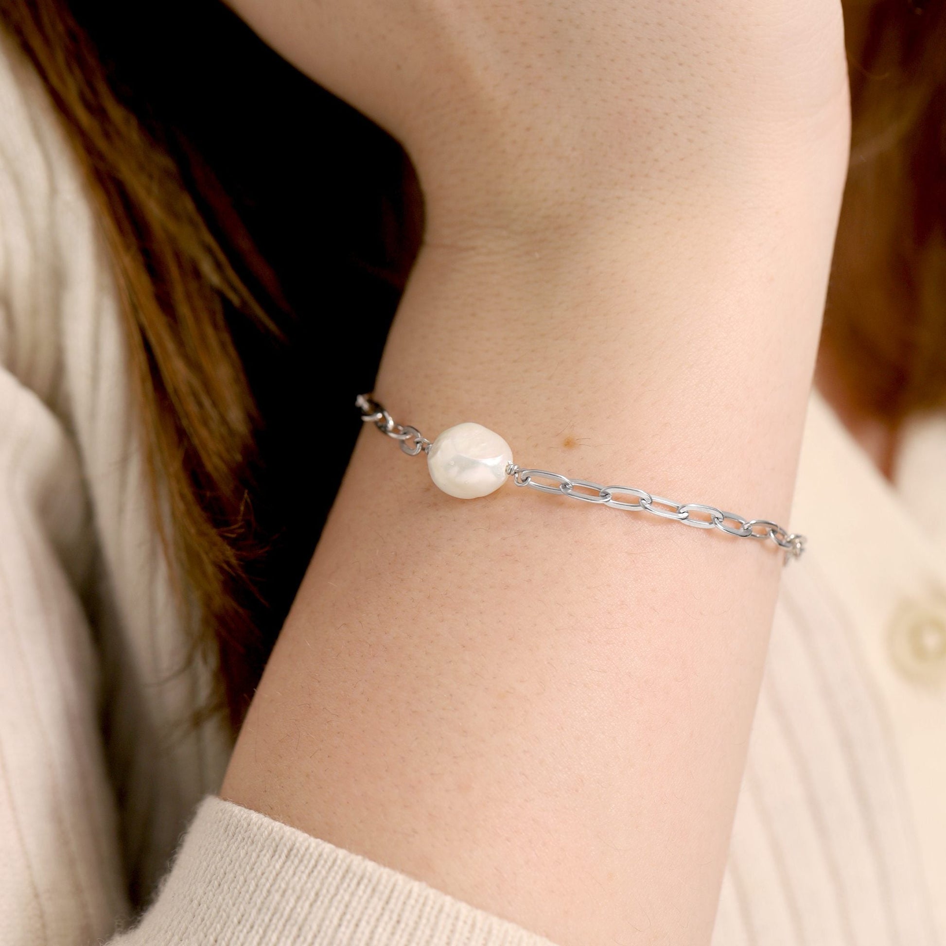 Sterling Silver Rhodium Plated Pearl Bracelet SBR3001 - FJewellery