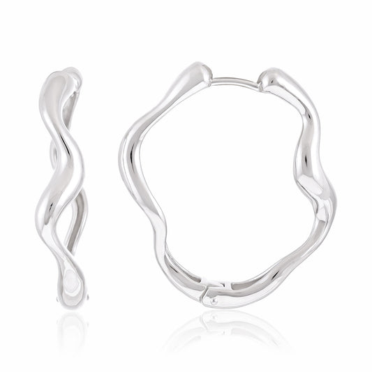Sterling silver rhodium plated wavy hoop earrings SER3009 - FJewellery