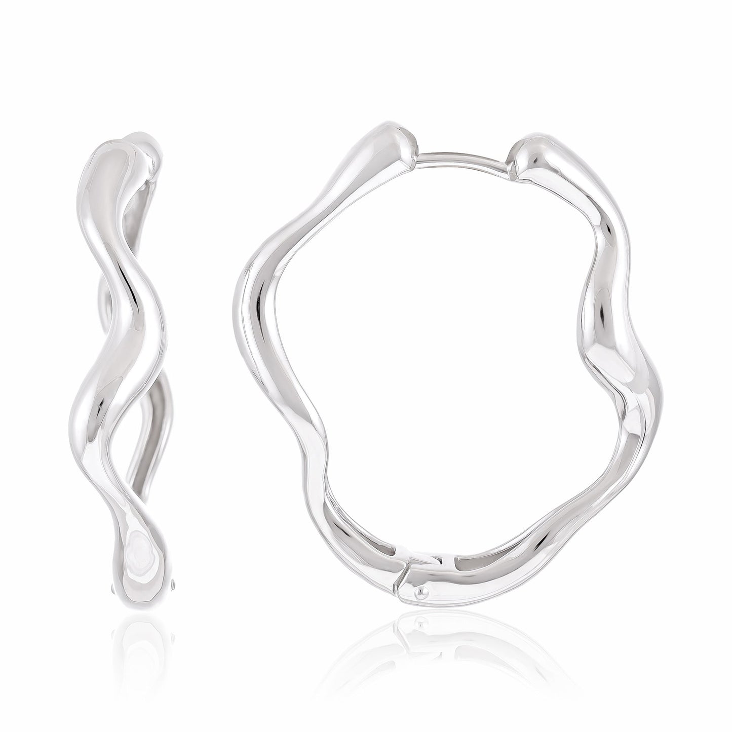Sterling Silver Rhodium Plated Wavy Hoop Earrings SER3009 - FJewellery
