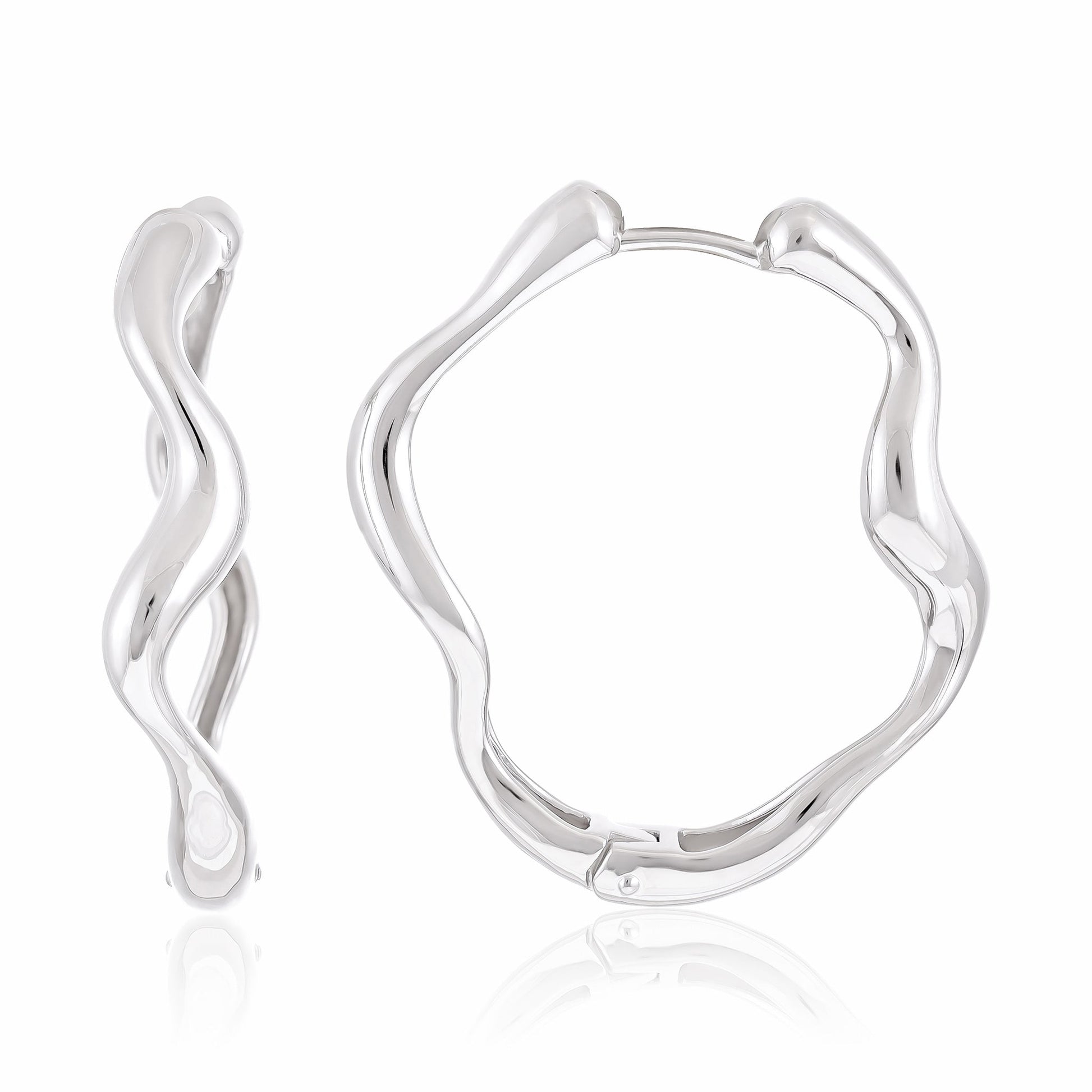 Sterling Silver Rhodium Plated Wavy Hoop Earrings SER3009 - FJewellery