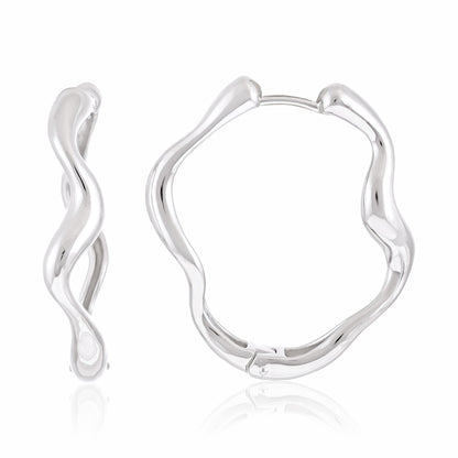 Sterling Silver Rhodium Plated Wavy Hoop Earrings SER3009 - FJewellery