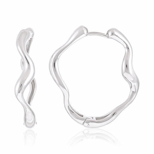 Sterling Silver Rhodium Plated Wavy Hoop Earrings SER3009 - FJewellery