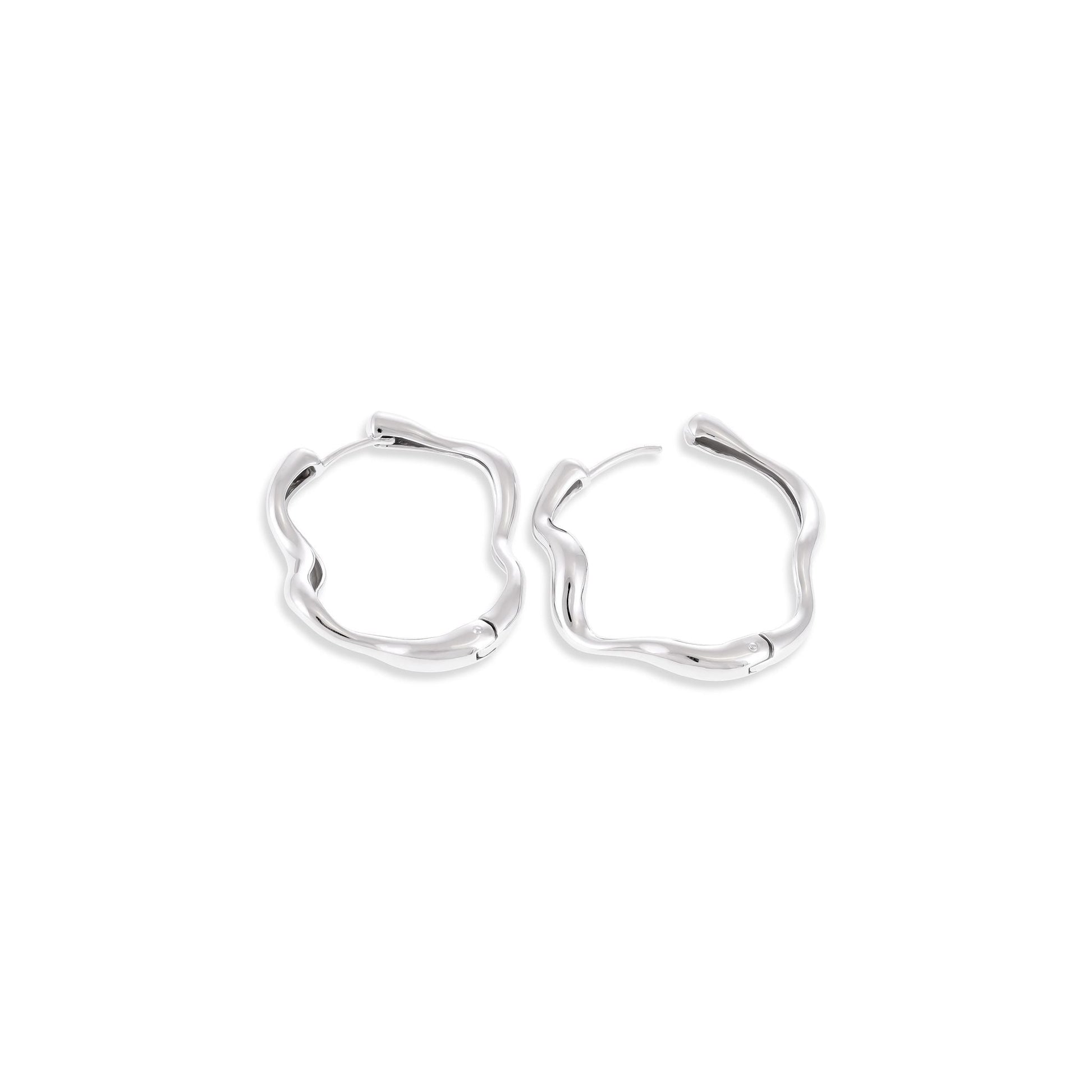 Sterling Silver Rhodium Plated Wavy Hoop Earrings SER3009 - FJewellery