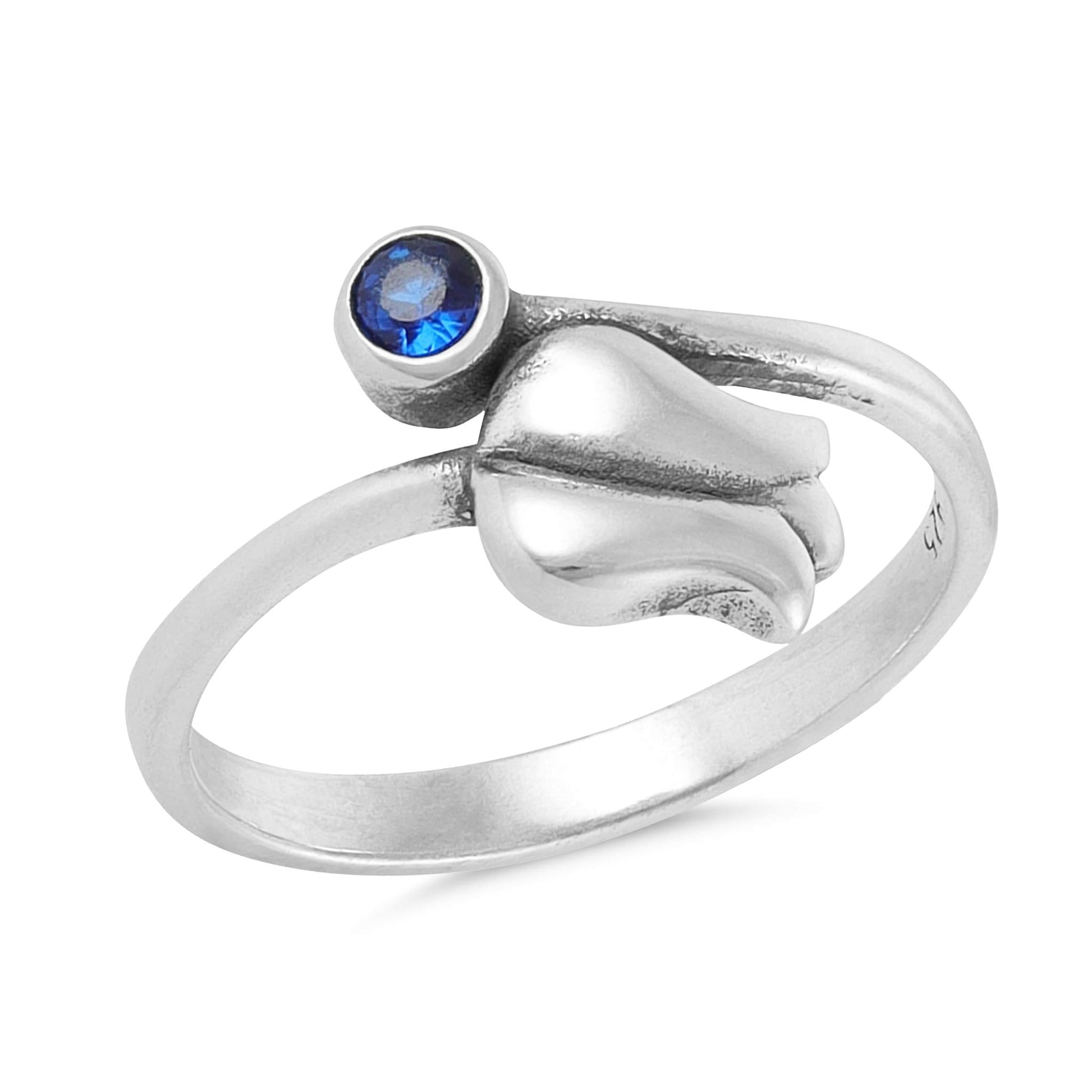 Sterling Silver Rose Blue Gemstone Ring - FJewellery