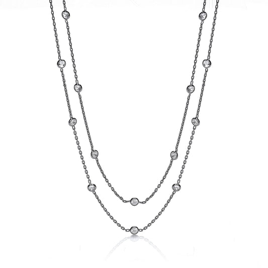 Sterling Silver Spetacle Necklace Set With Cubic Zirconia - FJewellery