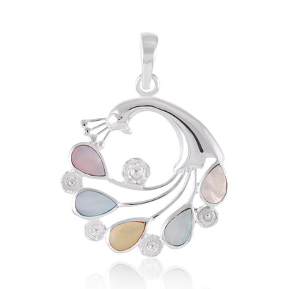 Round 925 Sterling Silver Abalone Shell Peacock Pendant