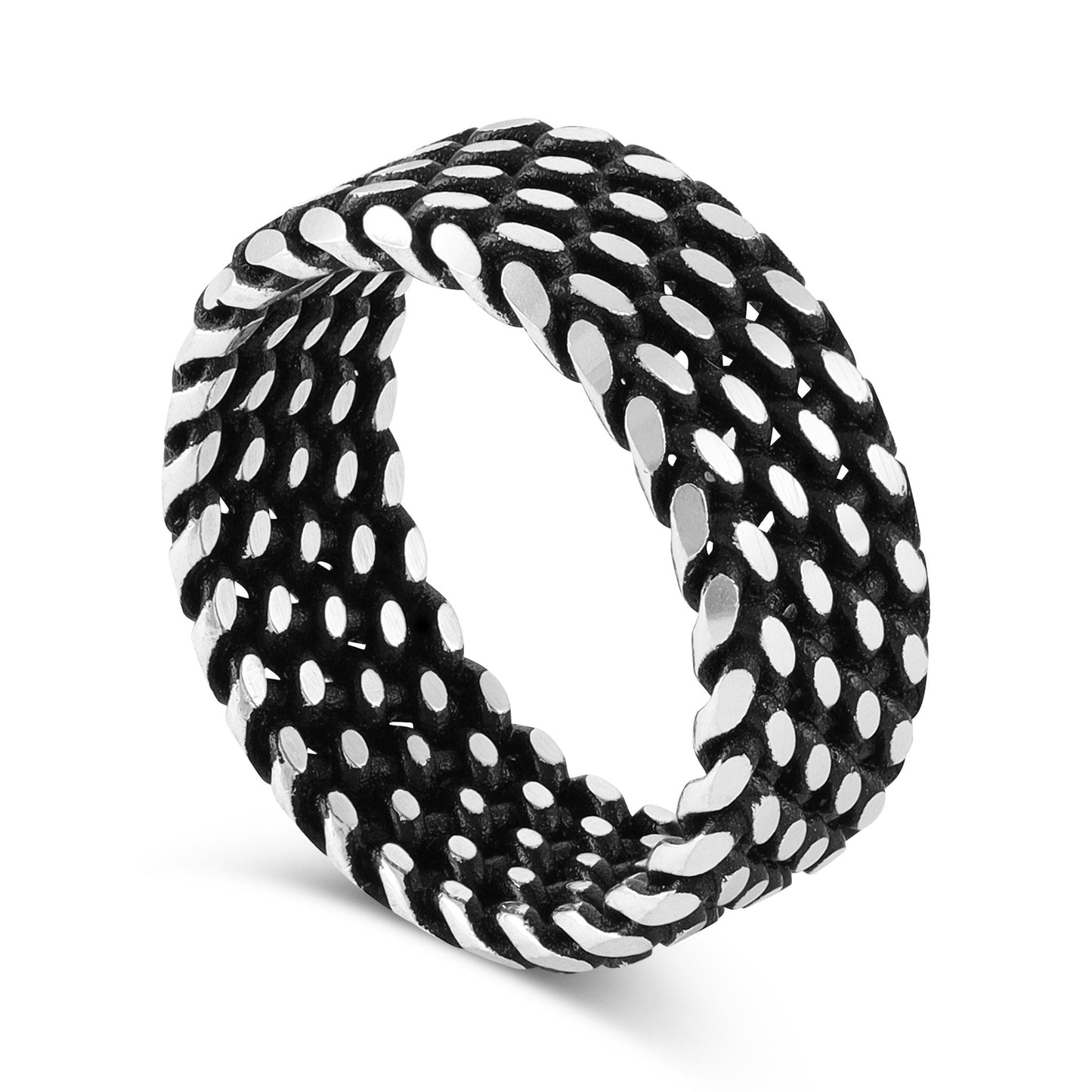 Sterling Silver Textured Snake Detail Ring - FJewellery