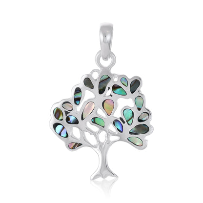 Green 925 Sterling Silver abalone Shell Tree Of Life Pendant