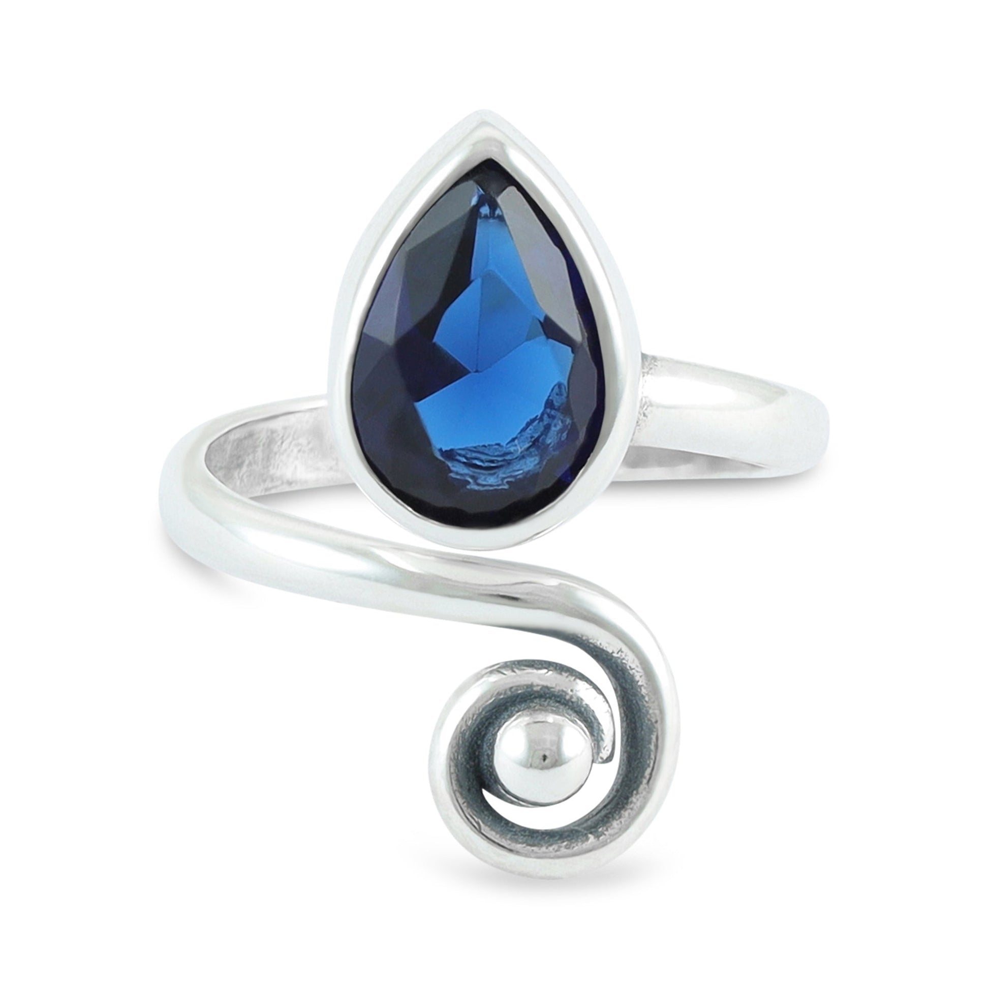 Sterling Silver Unique Design Blue Gemstone Ring - FJewellery