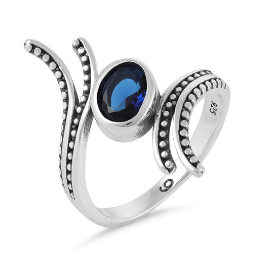 Sterling Silver Unique Design Blue Gemstone Ring - FJewellery