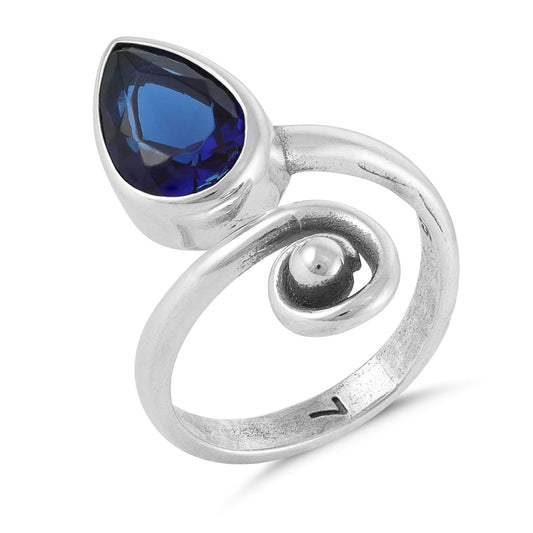 Sterling Silver Unique Design Blue Gemstone Ring - FJewellery