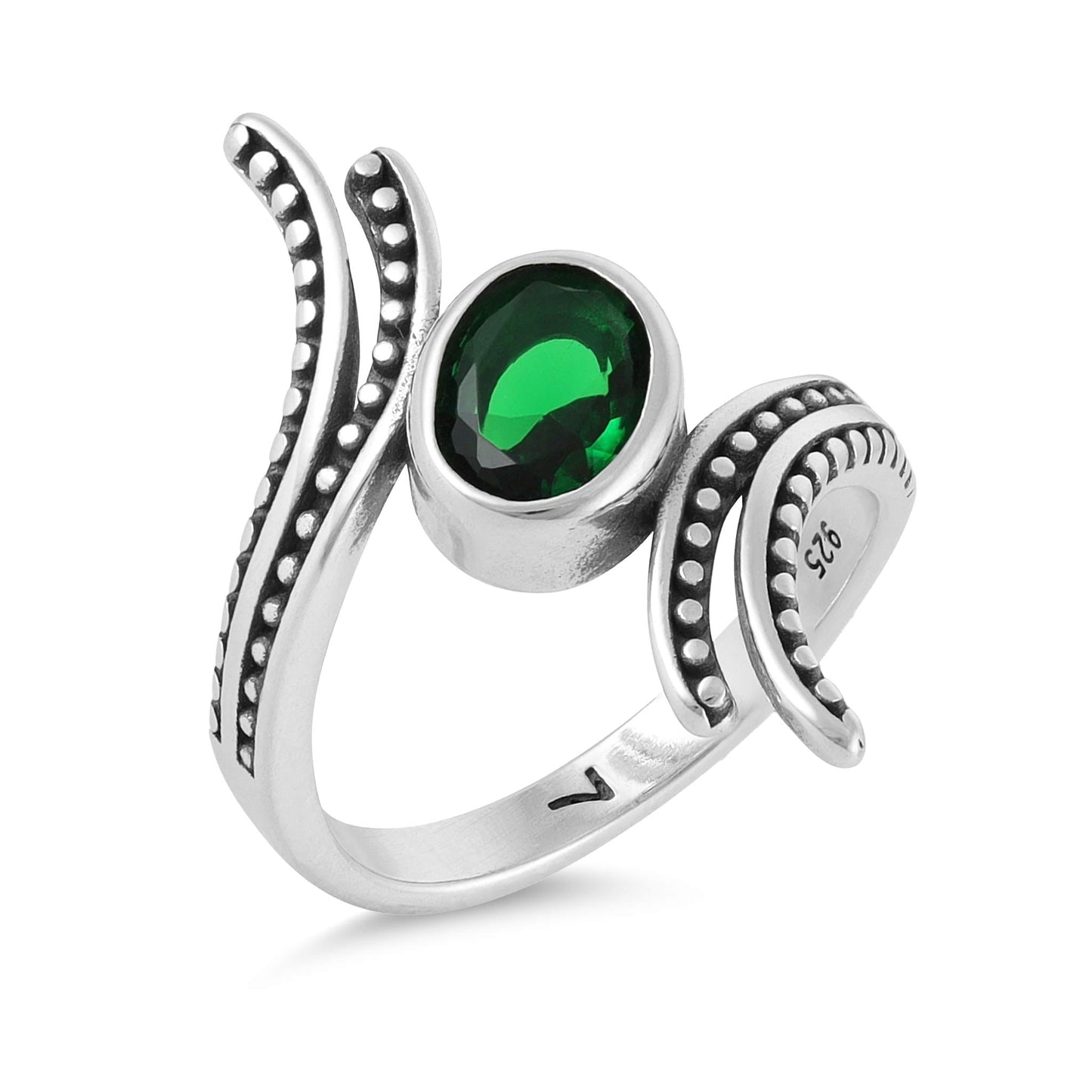 Sterling Silver Unique Design Green Gemstone Ring - FJewellery