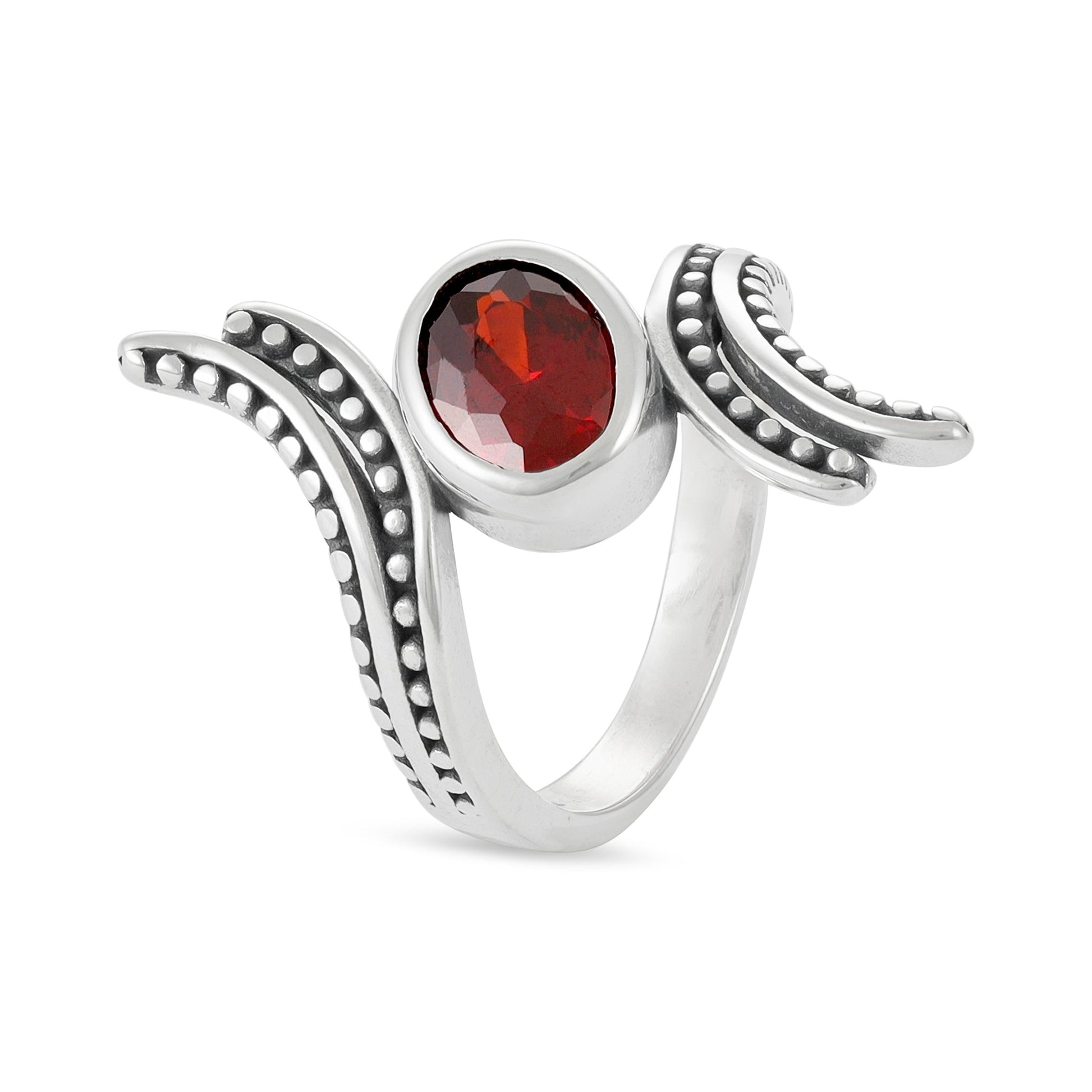 Sterling Silver Unique Design Red Gemstone Ring - FJewellery