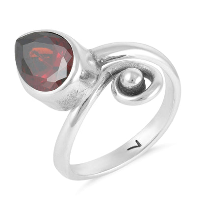 Sterling Silver Unique Design Red Gemstone Ring - FJewellery