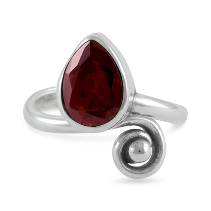Sterling Silver Unique Design Red Gemstone Ring - FJewellery
