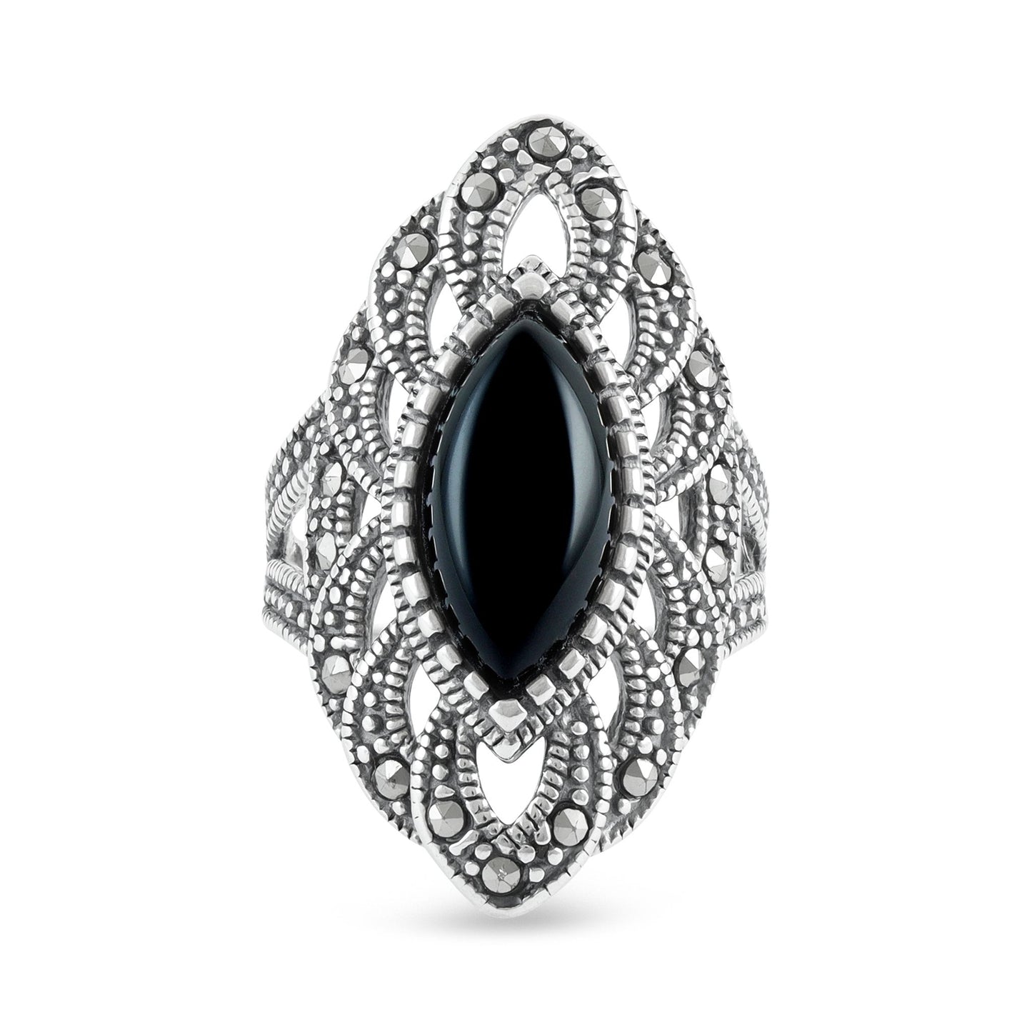 Sterling Silver Vintage Black Gemstone Ring - FJewellery