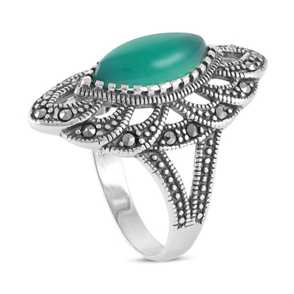Sterling Silver Vintage Green Gemstone Ring - FJewellery