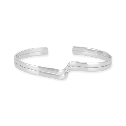 Sterling Silver Wave Detail Cuff Bangle - FJewellery