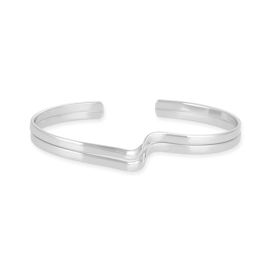 Sterling Silver Wave Detail Cuff Bangle - FJewellery