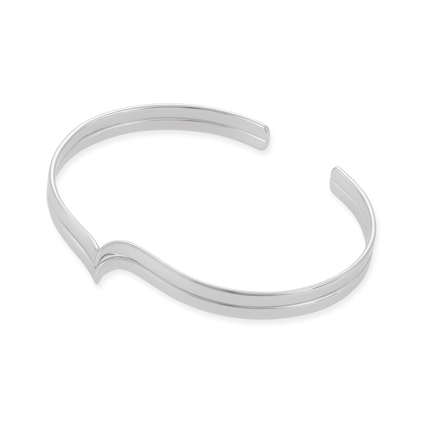 Sterling Silver Wave Detail Cuff Bangle - FJewellery
