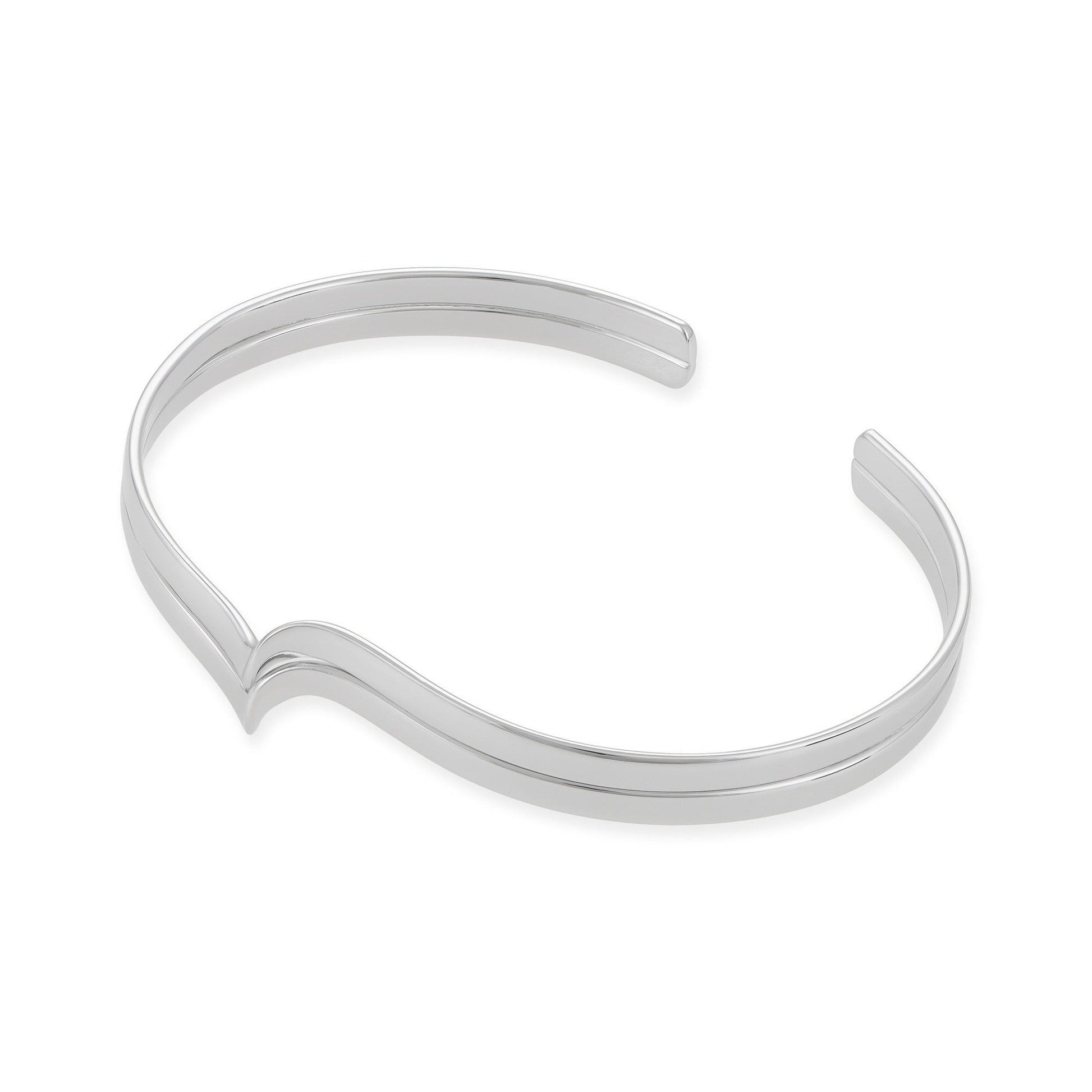Sterling Silver Wave Detail Cuff Bangle - FJewellery