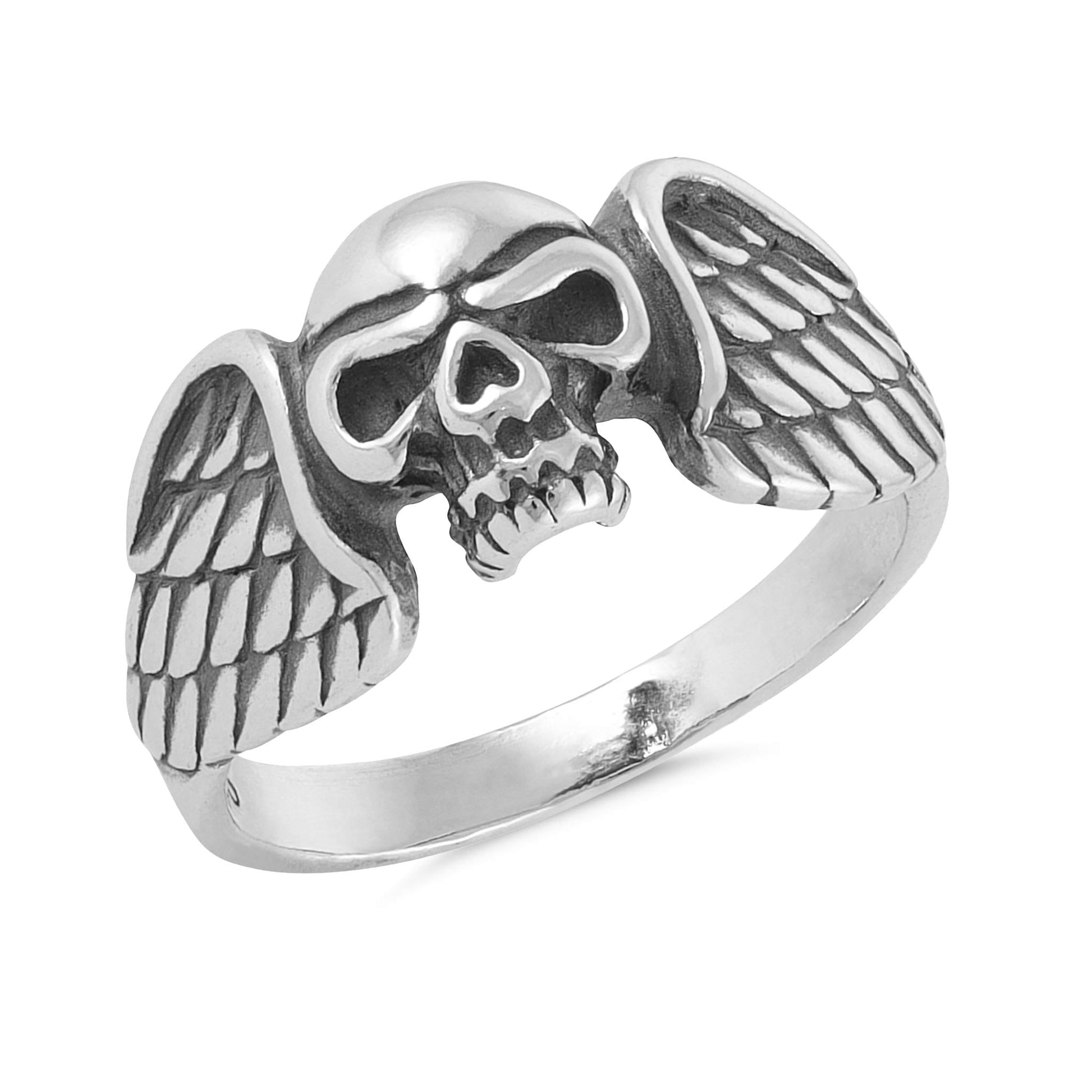 Sterling Silver Wing Skull Ring - FJewellery