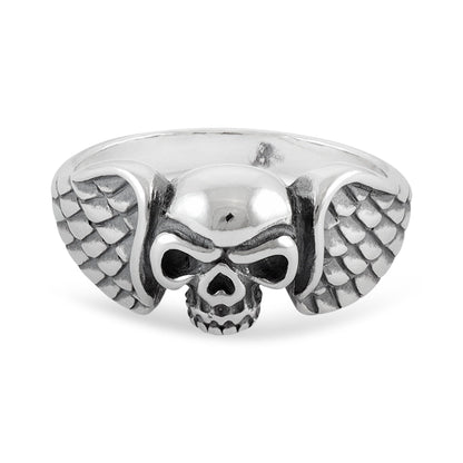 Sterling Silver Wing Skull Ring - FJewellery