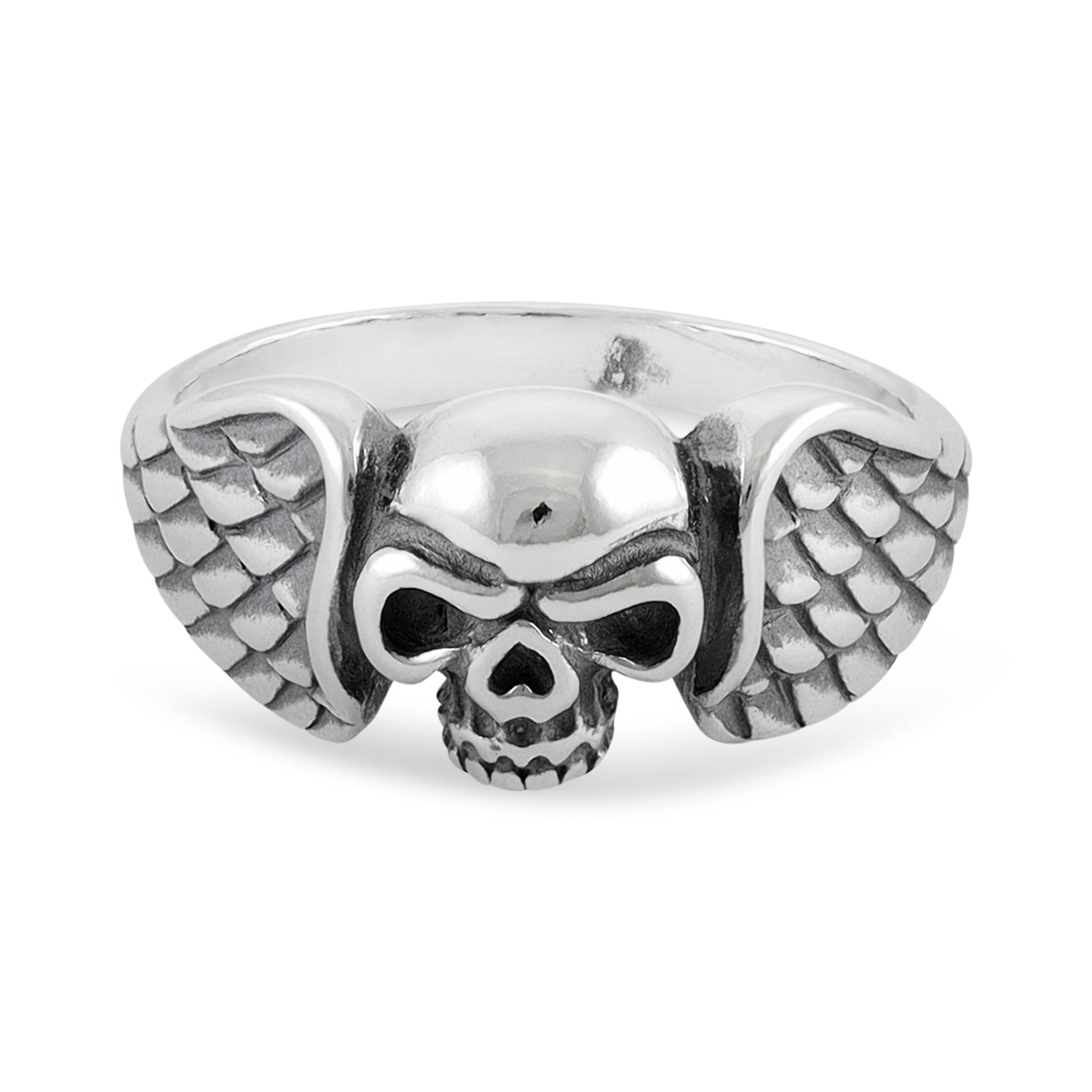 Sterling Silver Wing Skull Ring - FJewellery