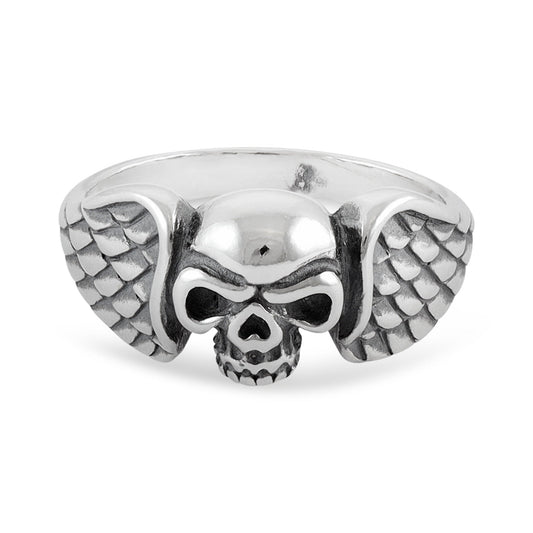 Sterling Silver Wing Skull Ring - FJewellery