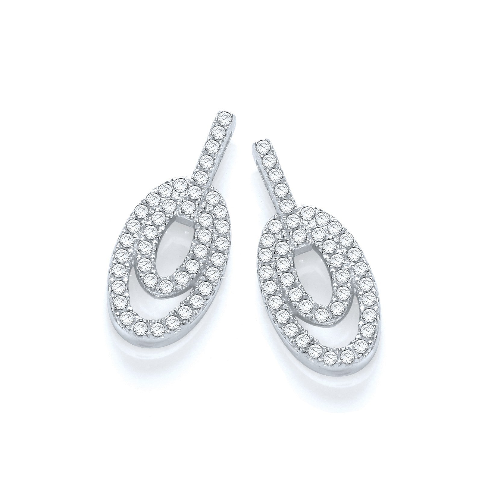 Stud 925 Sterling Silver 17 mm Earrings Set With CZs - FJewellery