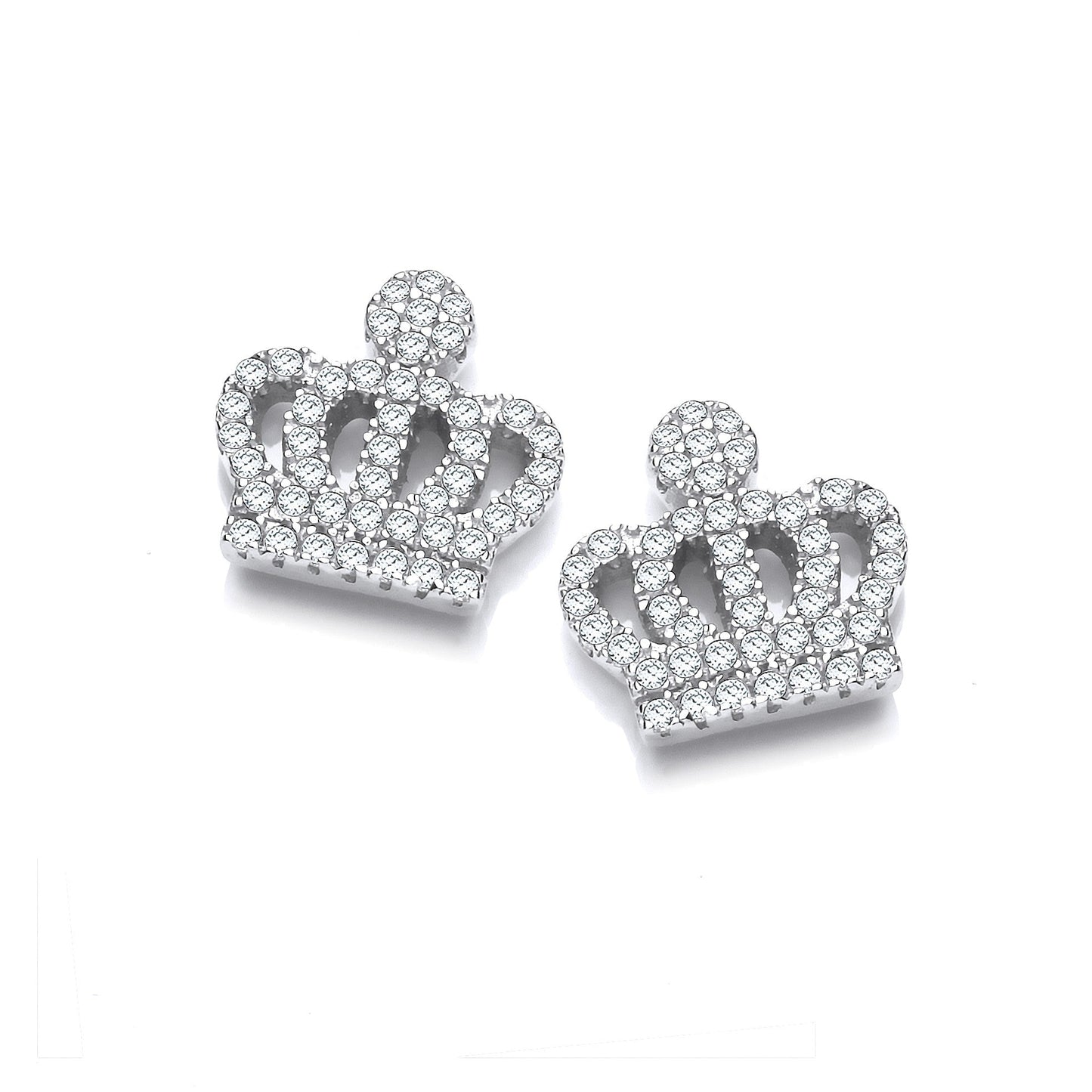 Stud 925 Sterling Silver Crown Earrings Set With CZs - FJewellery