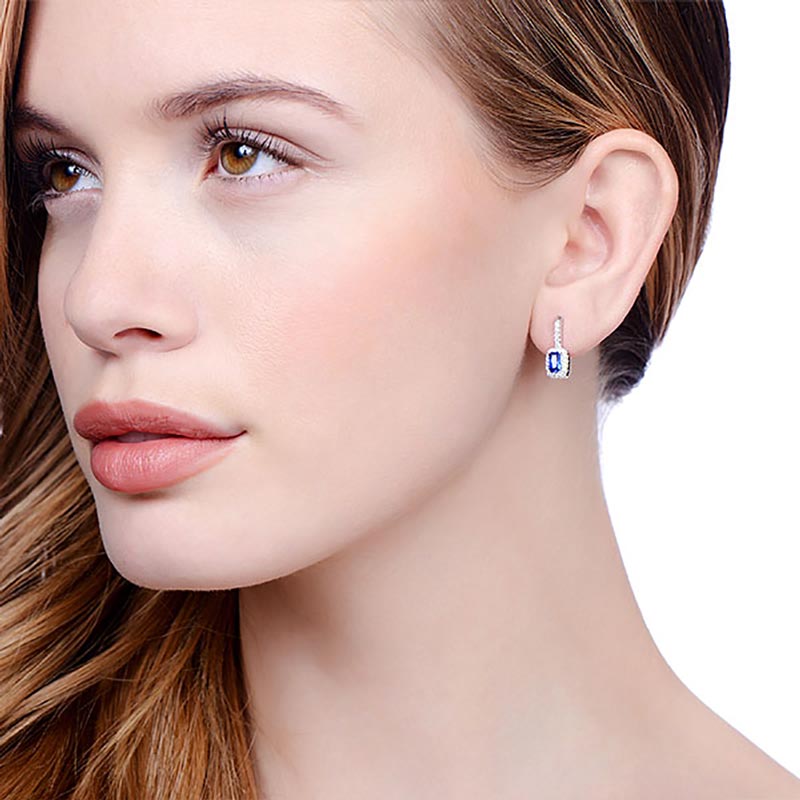 Stud 925 Sterling Silver Earrings Blue Set With CZs - FJewellery