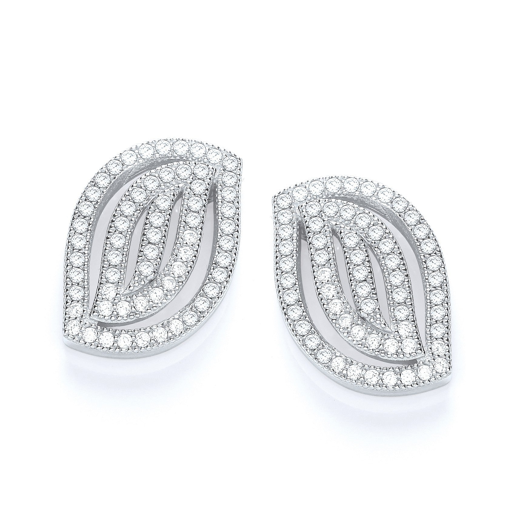 Stud 925 Sterling Silver Leaf Earrings Set With CZs - FJewellery