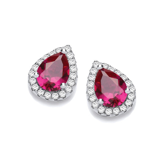 Stud 925 Sterling Silver Red Drop Earrings Set With CZs - FJewellery