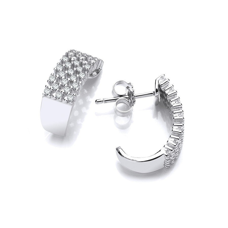 Stud 925 Sterling Silver Semi Circle Earrings Set With CZs - FJewellery