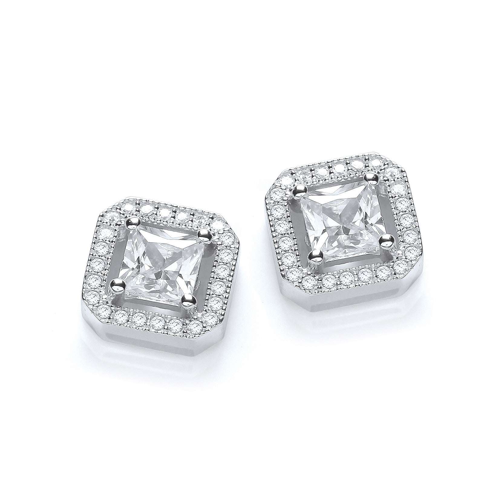 Stud 925 Sterling Silver Square Earrings Set With CZs - FJewellery