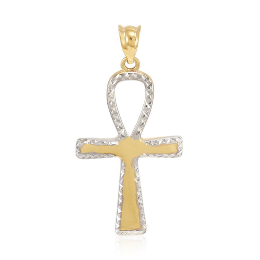 Yellow and White Gold Loop Top Fancy Cross - FJewellery