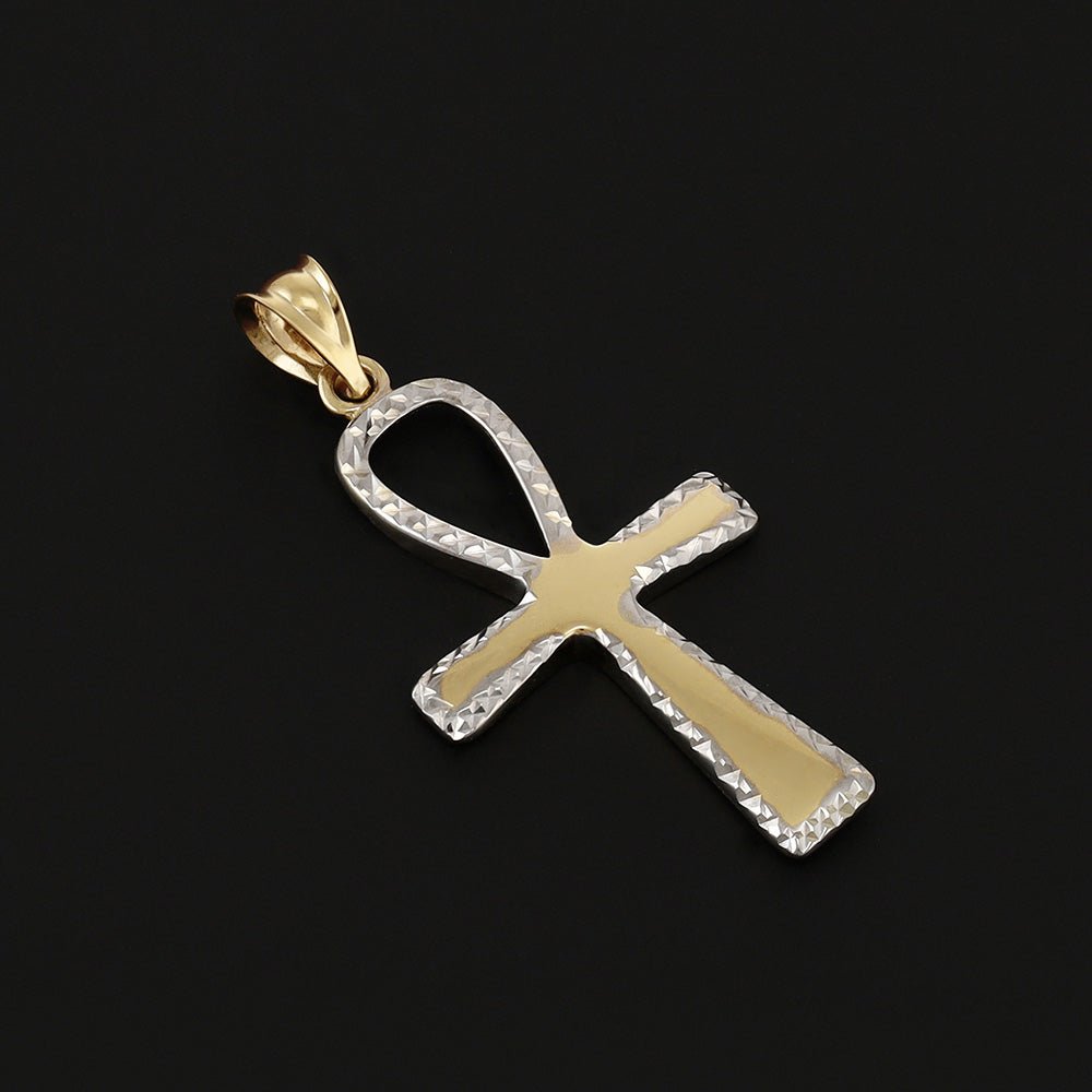 Yellow and White Gold Loop Top Fancy Cross - FJewellery