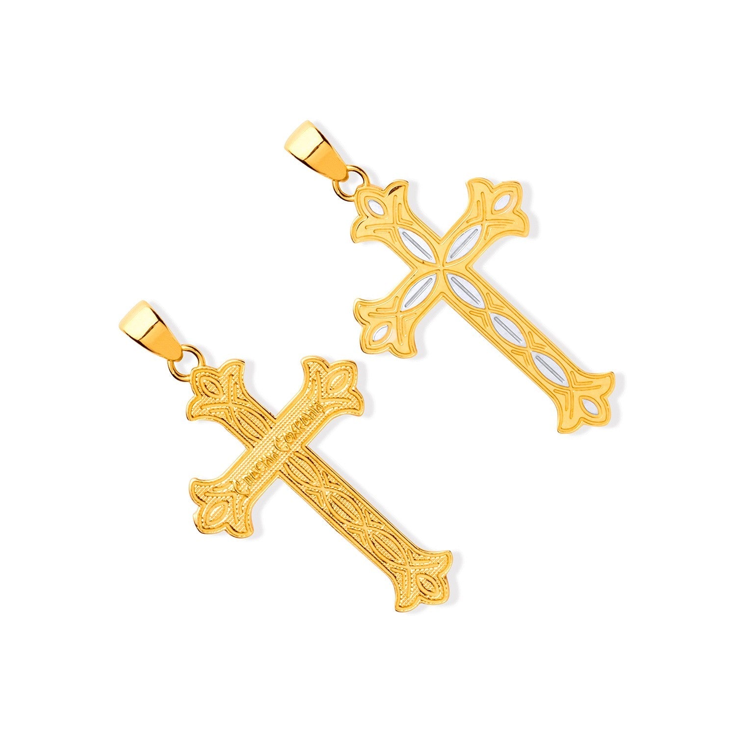 Yellow and White Gold Russian Orthodox Cross - FJewellery
