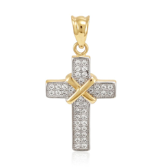 Yellow Gold and Cubic Zirconia Cross - FJewellery
