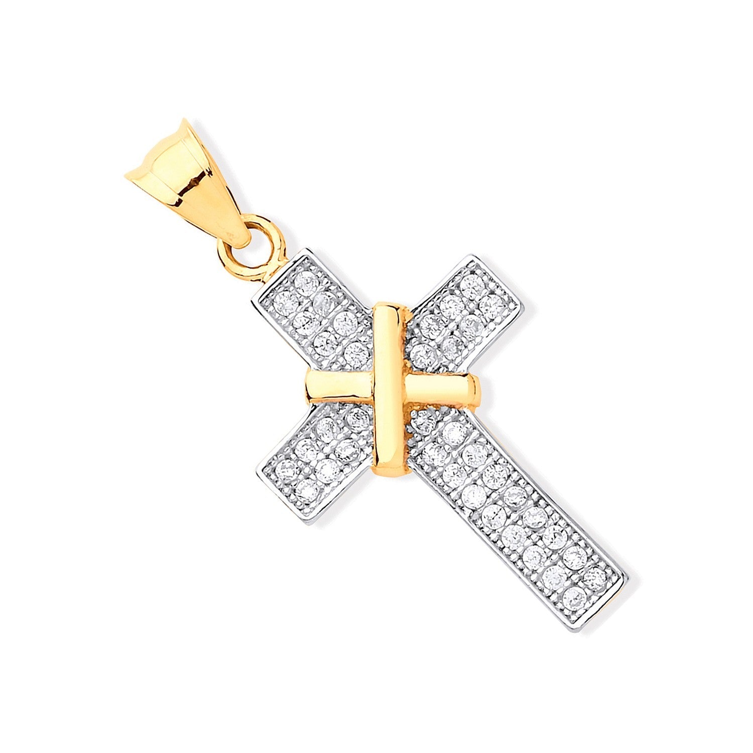 Yellow Gold and Cubic Zirconia Cross - FJewellery