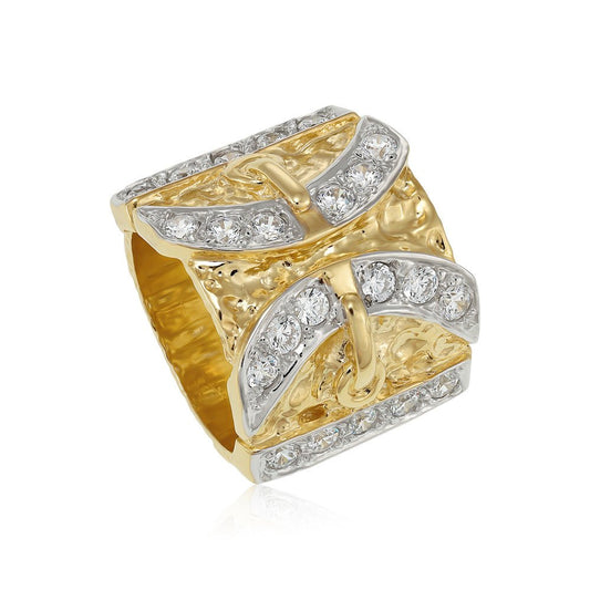 Yellow Gold CZs Buckle Gents Ring 111636 - FJewellery