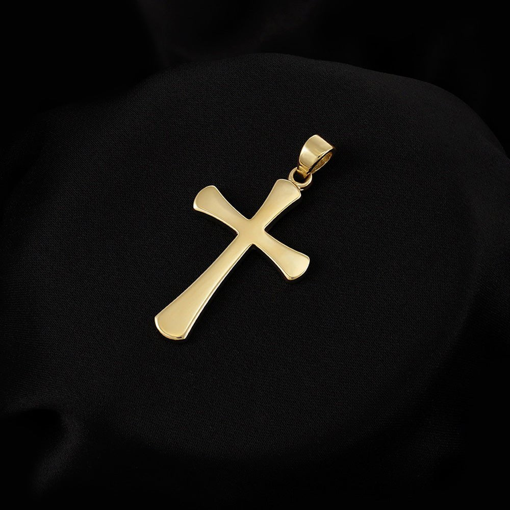 Yellow Gold Oval Ends Plain Cross - FJewellery