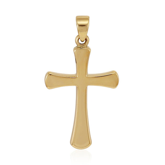 Yellow Gold Oval Ends Plain Cross - FJewellery