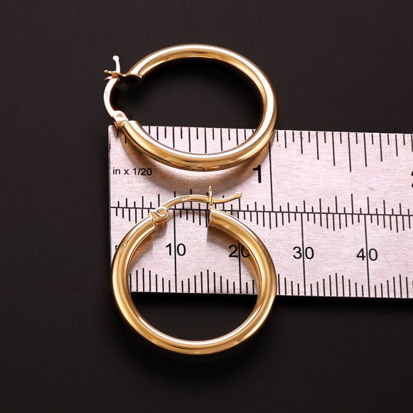 14ct Gold 26mm Plain Tube Hoop Earrings ER50002 - FJewellery