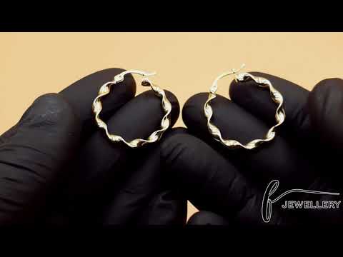 14ct Gold 27mm Twisted Design Hoop Earrings - FJewellery