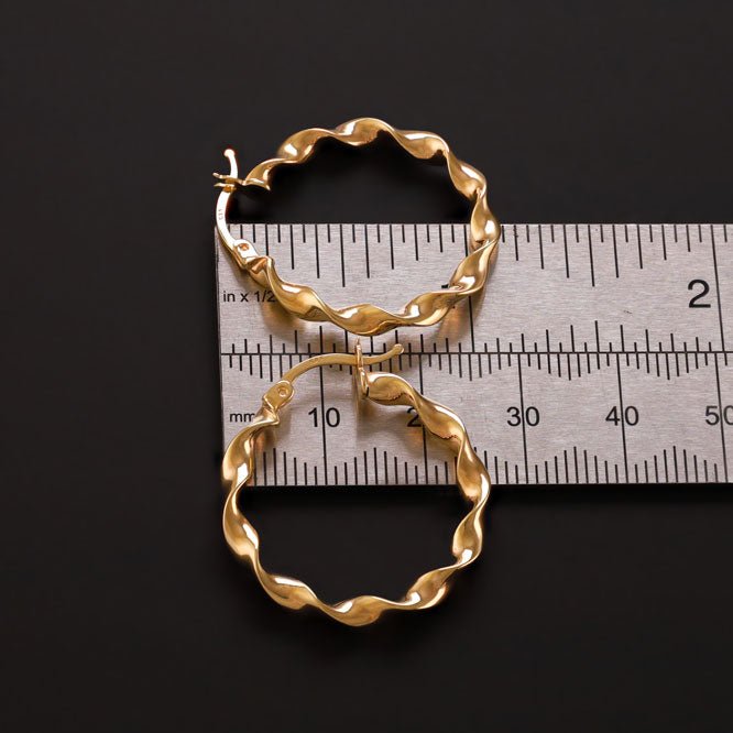 14ct Gold 27mm Twisted Design Hoop Earrings - FJewellery