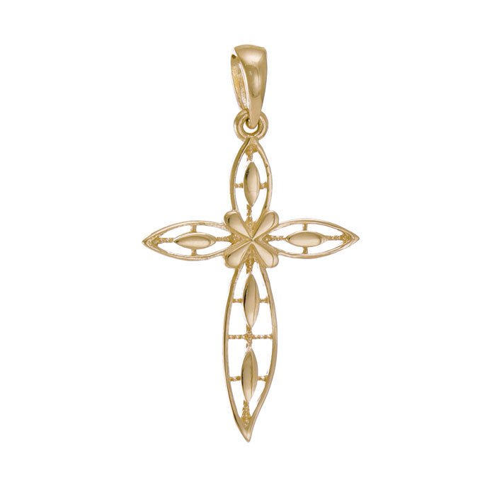14ct Gold Abstract Cross Design Pendant - 31mm - FJewellery